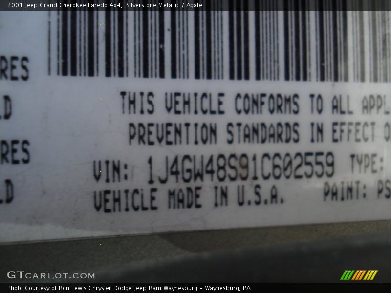 Silverstone Metallic / Agate 2001 Jeep Grand Cherokee Laredo 4x4