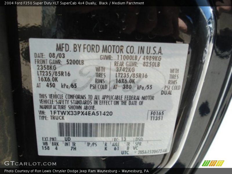 Black / Medium Parchment 2004 Ford F350 Super Duty XLT SuperCab 4x4 Dually