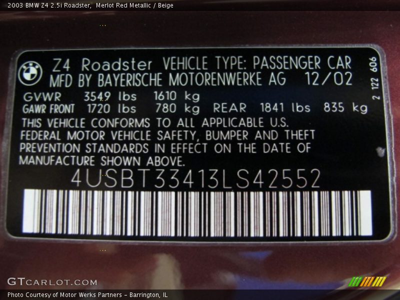 Merlot Red Metallic / Beige 2003 BMW Z4 2.5i Roadster