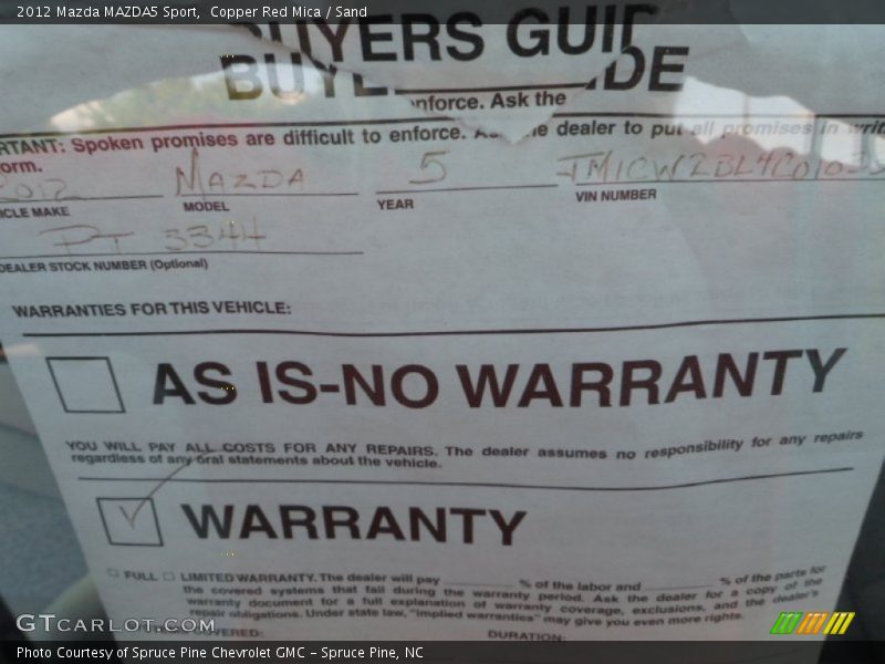 Copper Red Mica / Sand 2012 Mazda MAZDA5 Sport