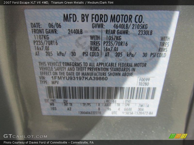 Titanium Green Metallic / Medium/Dark Flint 2007 Ford Escape XLT V6 4WD