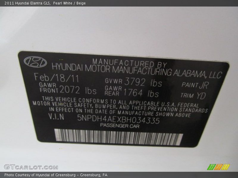 Pearl White / Beige 2011 Hyundai Elantra GLS