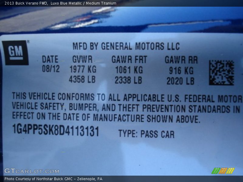 Luxo Blue Metallic / Medium Titanium 2013 Buick Verano FWD