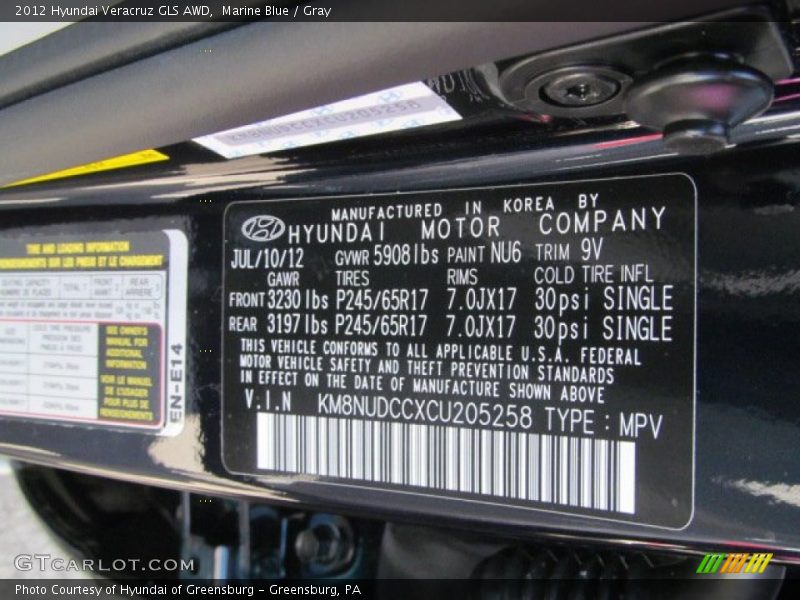 Marine Blue / Gray 2012 Hyundai Veracruz GLS AWD