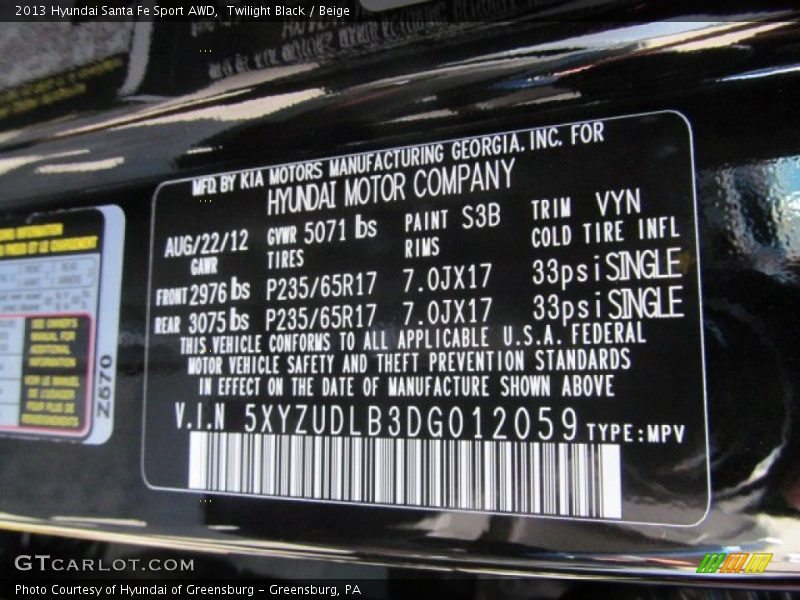 Twilight Black / Beige 2013 Hyundai Santa Fe Sport AWD