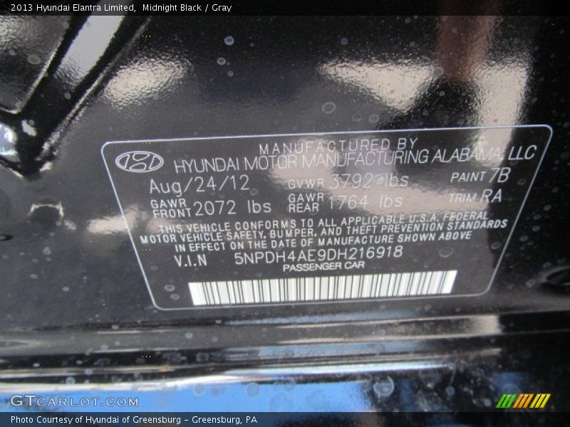 Midnight Black / Gray 2013 Hyundai Elantra Limited