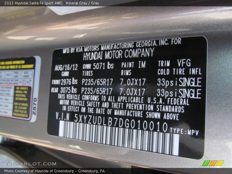 Mineral Gray / Gray 2013 Hyundai Santa Fe Sport AWD