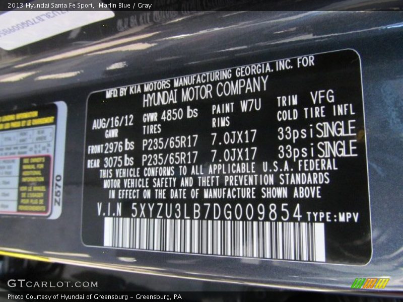 Marlin Blue / Gray 2013 Hyundai Santa Fe Sport