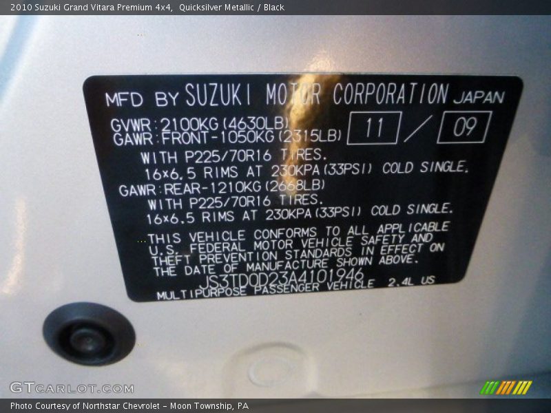 Quicksilver Metallic / Black 2010 Suzuki Grand Vitara Premium 4x4