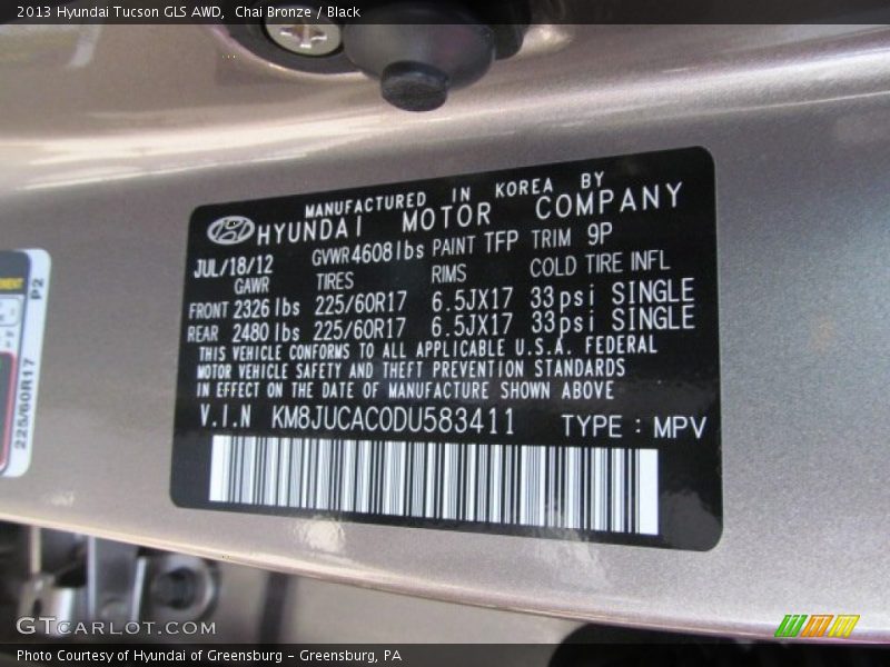 Chai Bronze / Black 2013 Hyundai Tucson GLS AWD
