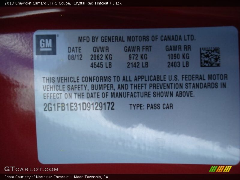 Crystal Red Tintcoat / Black 2013 Chevrolet Camaro LT/RS Coupe