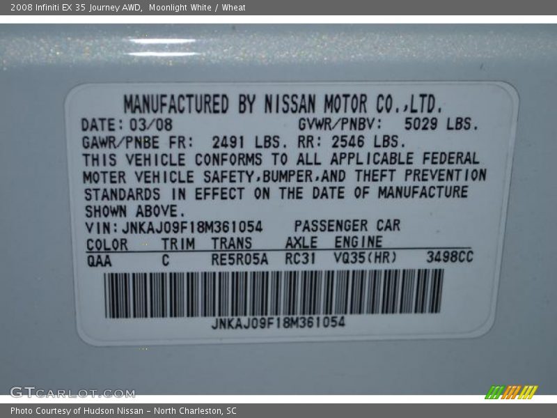 Moonlight White / Wheat 2008 Infiniti EX 35 Journey AWD