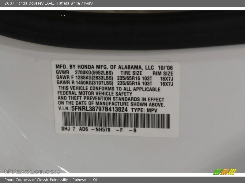 Taffeta White / Ivory 2007 Honda Odyssey EX-L