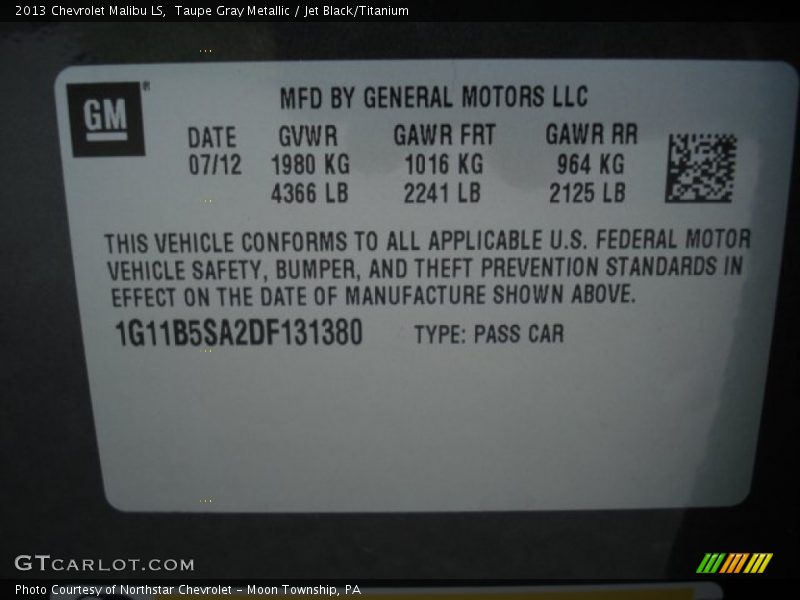 Taupe Gray Metallic / Jet Black/Titanium 2013 Chevrolet Malibu LS