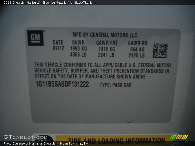 Silver Ice Metallic / Jet Black/Titanium 2013 Chevrolet Malibu LS