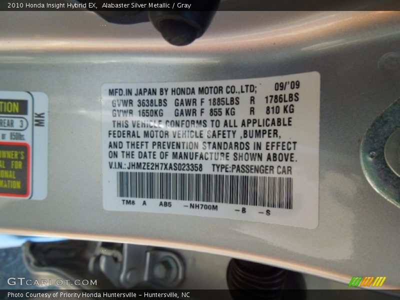 Alabaster Silver Metallic / Gray 2010 Honda Insight Hybrid EX