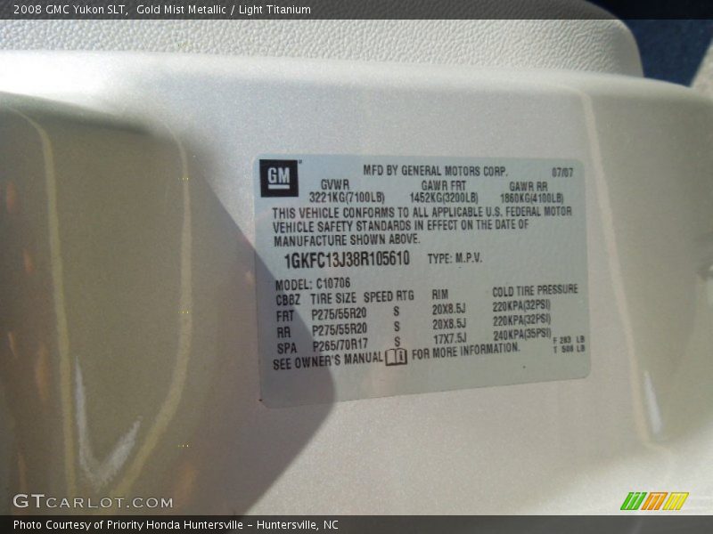 Gold Mist Metallic / Light Titanium 2008 GMC Yukon SLT