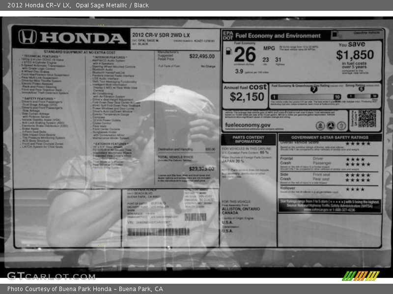 Opal Sage Metallic / Black 2012 Honda CR-V LX