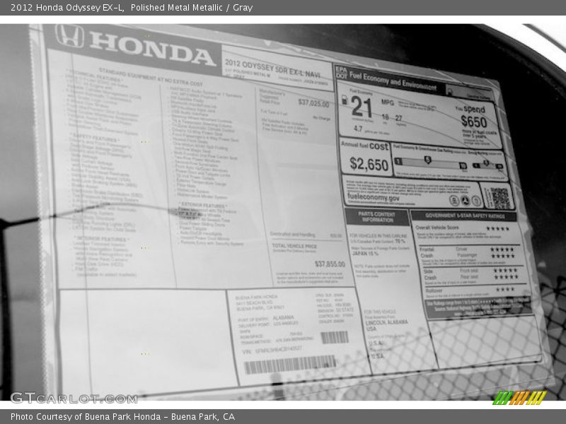 Polished Metal Metallic / Gray 2012 Honda Odyssey EX-L