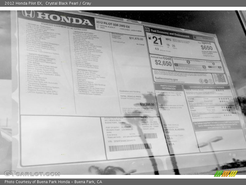 Crystal Black Pearl / Gray 2012 Honda Pilot EX