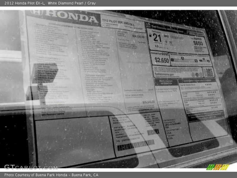 White Diamond Pearl / Gray 2012 Honda Pilot EX-L