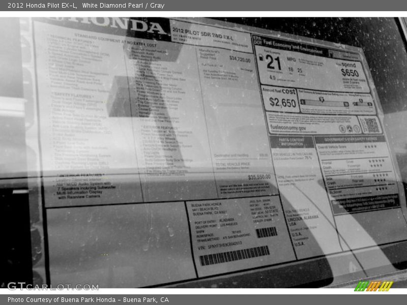 White Diamond Pearl / Gray 2012 Honda Pilot EX-L