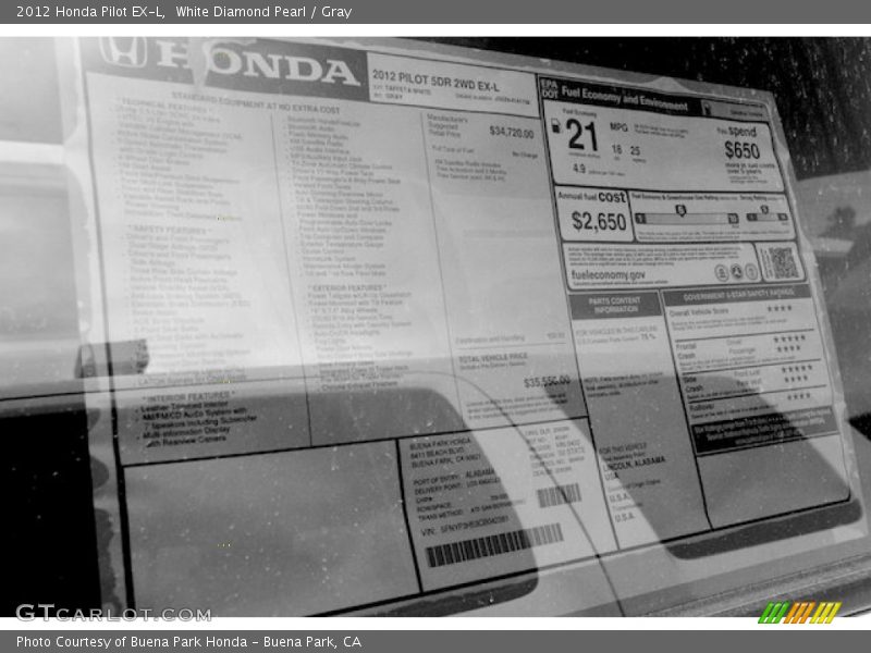 White Diamond Pearl / Gray 2012 Honda Pilot EX-L