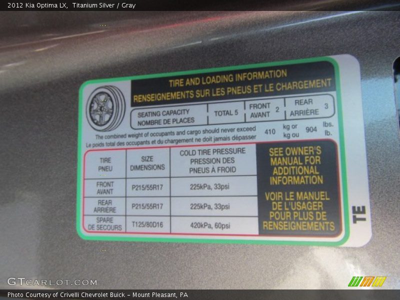 Titanium Silver / Gray 2012 Kia Optima LX