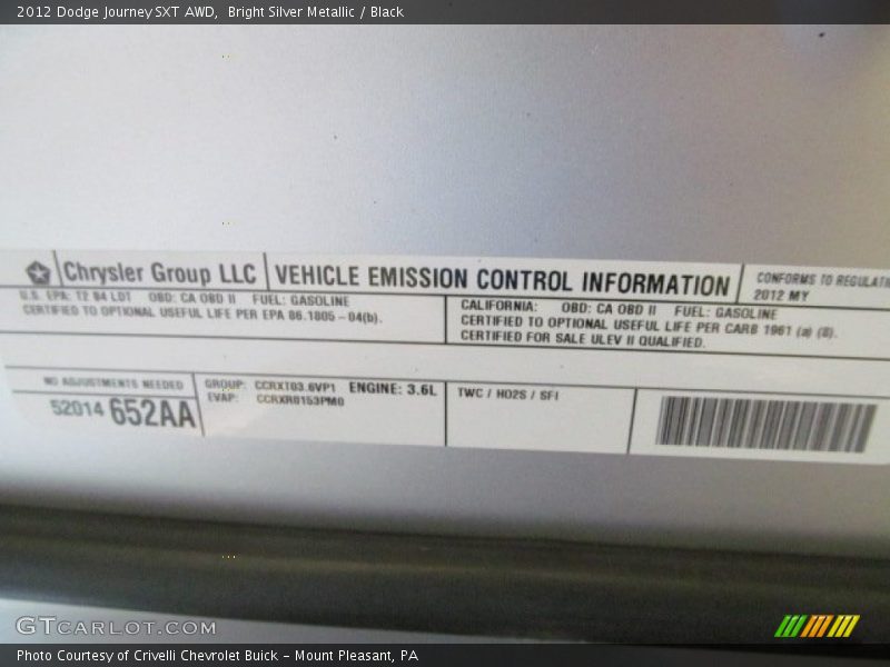 Bright Silver Metallic / Black 2012 Dodge Journey SXT AWD