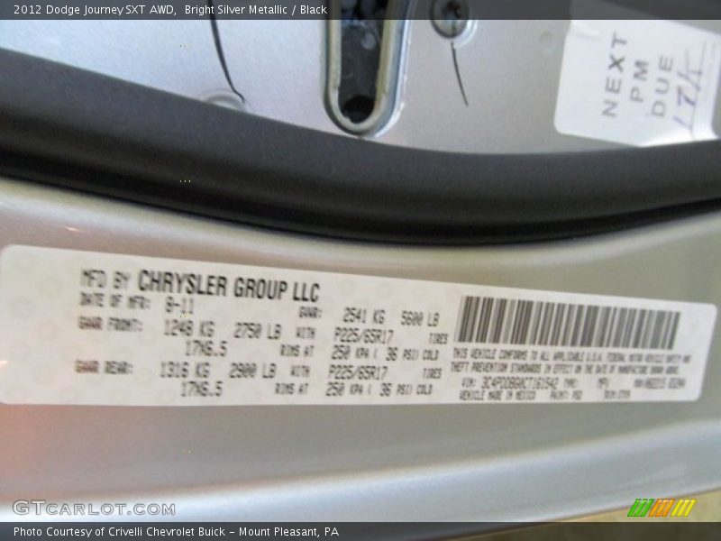 Bright Silver Metallic / Black 2012 Dodge Journey SXT AWD
