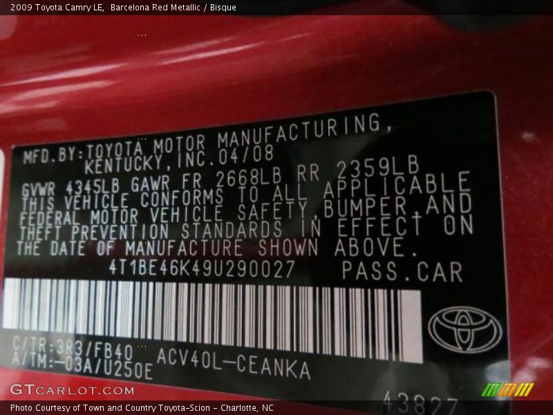 Barcelona Red Metallic / Bisque 2009 Toyota Camry LE