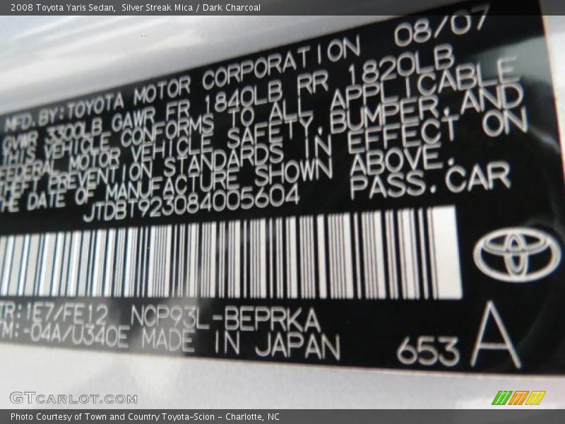 Silver Streak Mica / Dark Charcoal 2008 Toyota Yaris Sedan