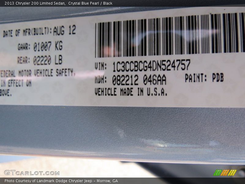 Crystal Blue Pearl / Black 2013 Chrysler 200 Limited Sedan