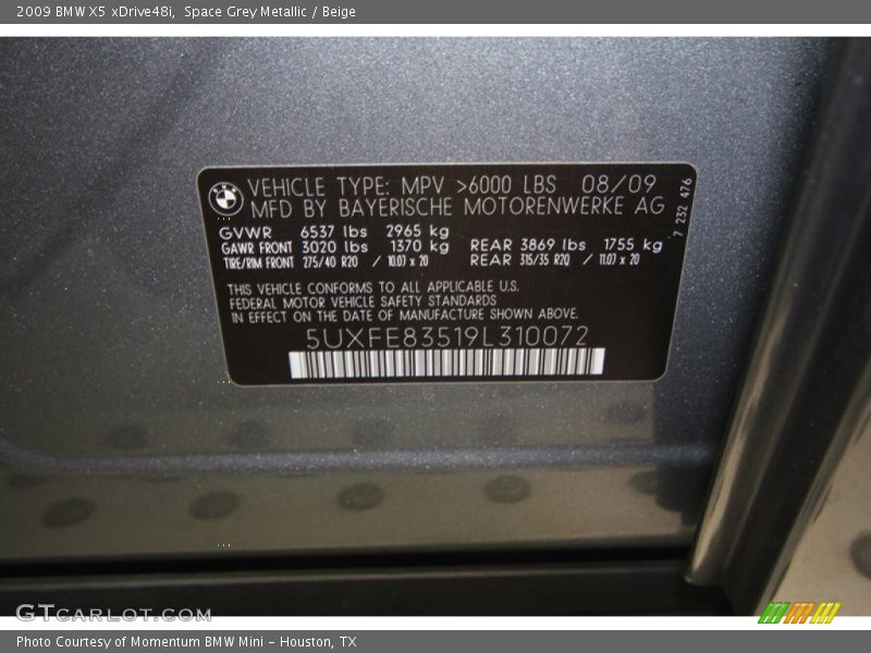Space Grey Metallic / Beige 2009 BMW X5 xDrive48i