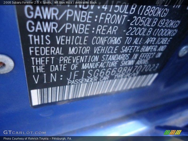 WR Blue Mica / Anthracite Black 2008 Subaru Forester 2.5 X Sports
