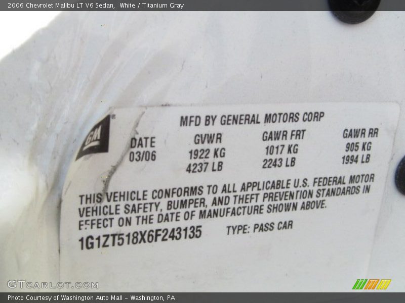 White / Titanium Gray 2006 Chevrolet Malibu LT V6 Sedan