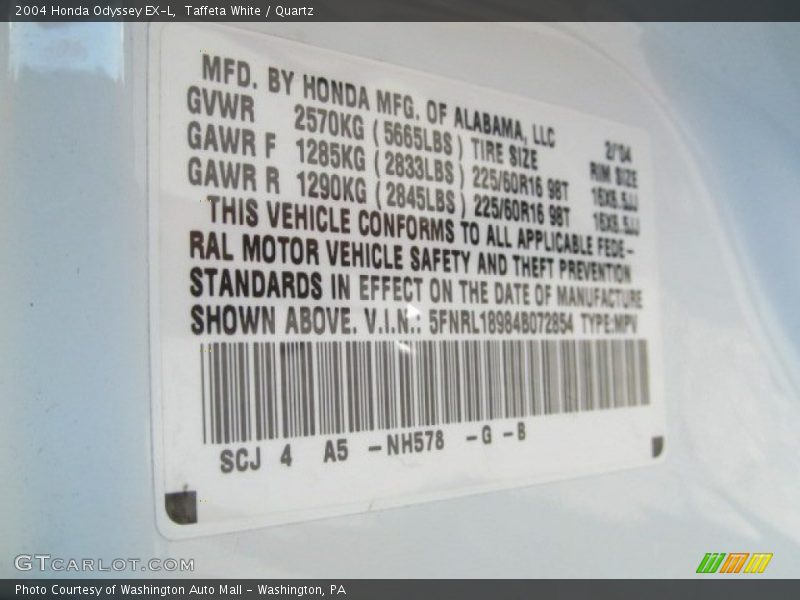 Taffeta White / Quartz 2004 Honda Odyssey EX-L