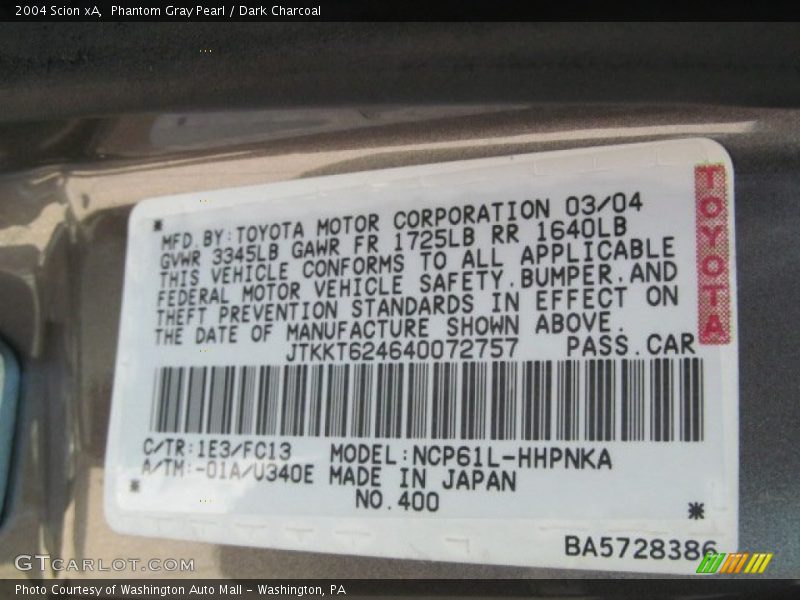 Phantom Gray Pearl / Dark Charcoal 2004 Scion xA