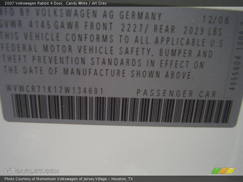 Candy White / Art Grey 2007 Volkswagen Rabbit 4 Door