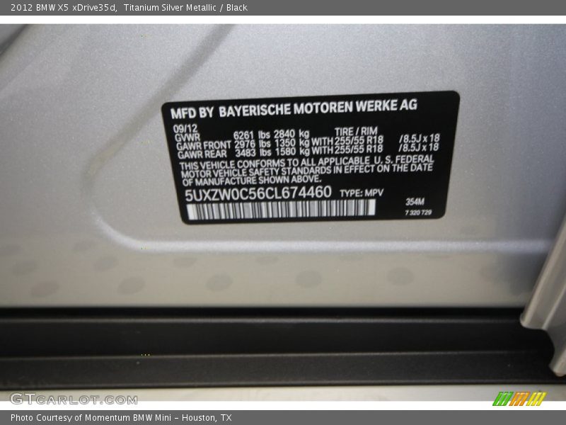 Titanium Silver Metallic / Black 2012 BMW X5 xDrive35d
