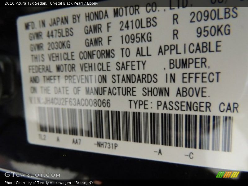 Crystal Black Pearl / Ebony 2010 Acura TSX Sedan