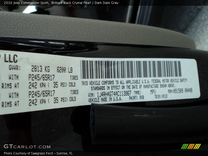 2010 Commander Sport Brilliant Black Crystal Pearl Color Code PXR
