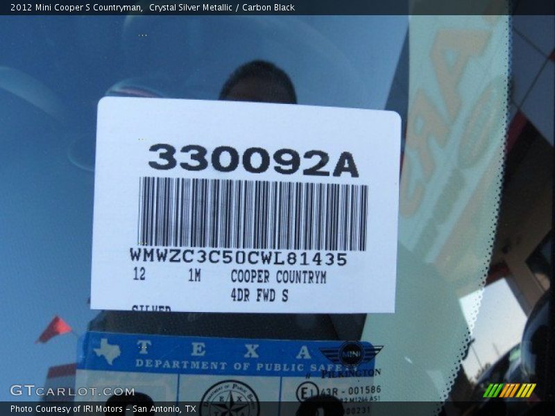 Crystal Silver Metallic / Carbon Black 2012 Mini Cooper S Countryman