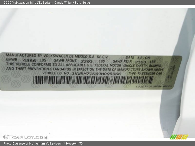 Candy White / Pure Beige 2009 Volkswagen Jetta SEL Sedan