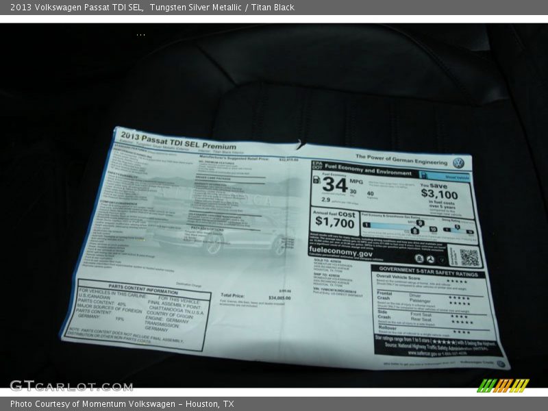 Tungsten Silver Metallic / Titan Black 2013 Volkswagen Passat TDI SEL