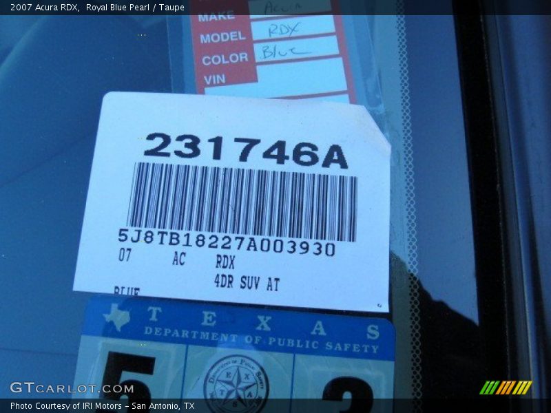 Royal Blue Pearl / Taupe 2007 Acura RDX