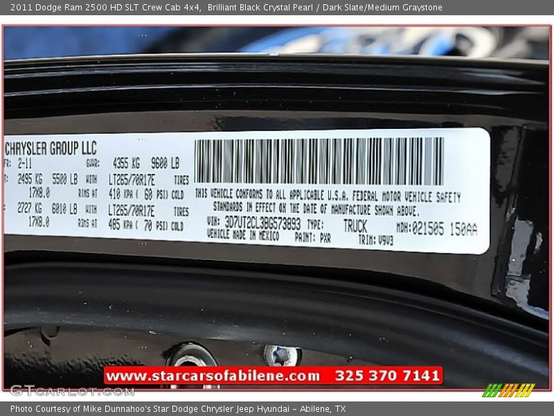 Brilliant Black Crystal Pearl / Dark Slate/Medium Graystone 2011 Dodge Ram 2500 HD SLT Crew Cab 4x4