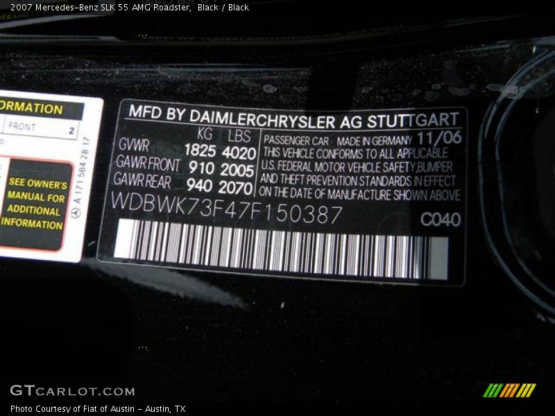 Black / Black 2007 Mercedes-Benz SLK 55 AMG Roadster