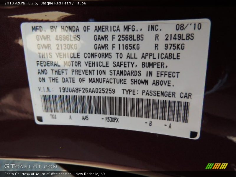 Basque Red Pearl / Taupe 2010 Acura TL 3.5