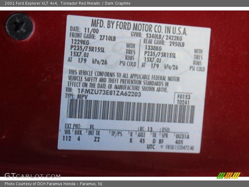 Toreador Red Metallic / Dark Graphite 2001 Ford Explorer XLT 4x4